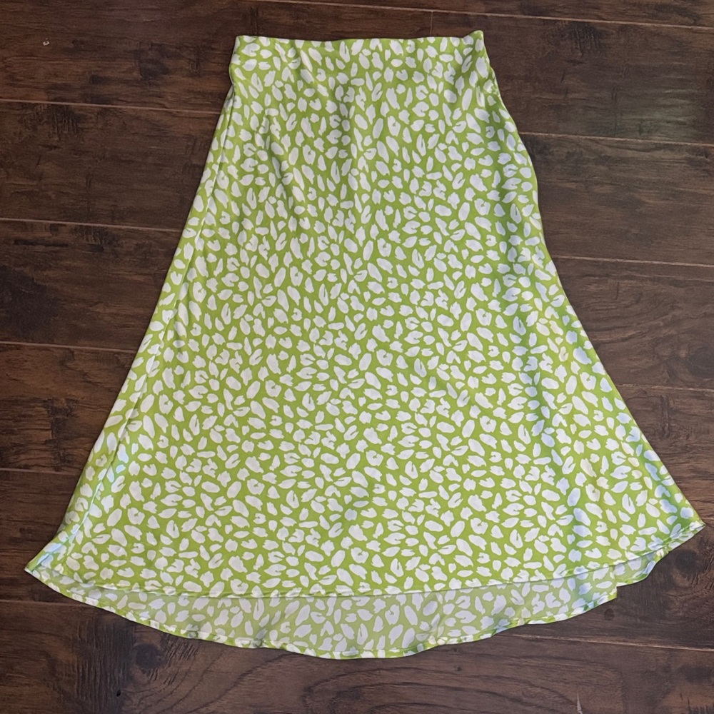 Timing Lime and White Cheetah Satin midi Skirt